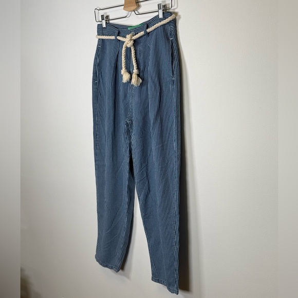 United Colors Of Benetton Blue & White Striped Ankle Length Pants Women’s Size 4 - Picture 2 of 10